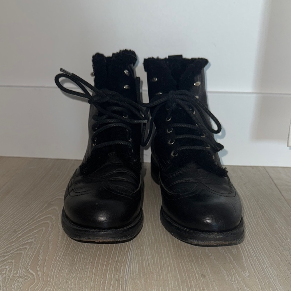 Rag & Bone Black Leather Lace-Up Boots